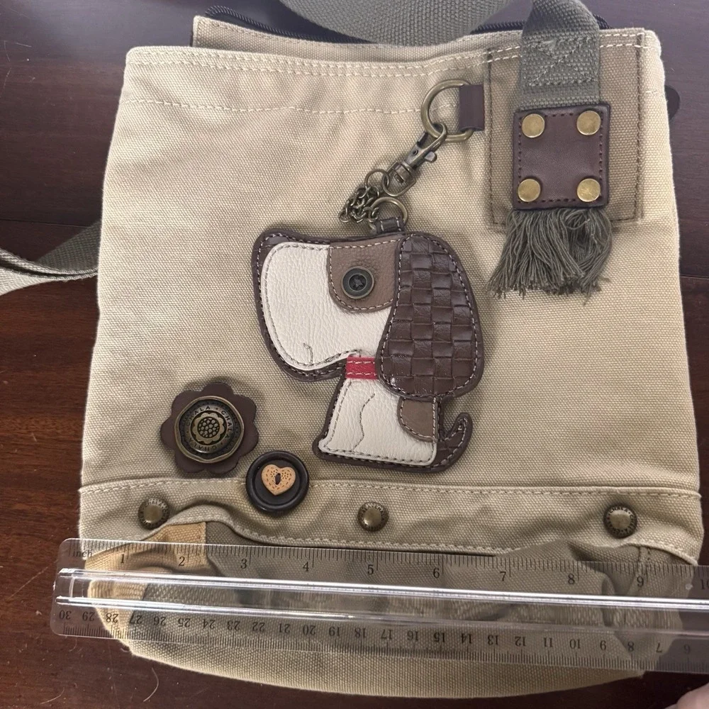 Chala Purse Handbag Sand Canvas Crossbody with Key Chain Tote Bag Puppy Dog